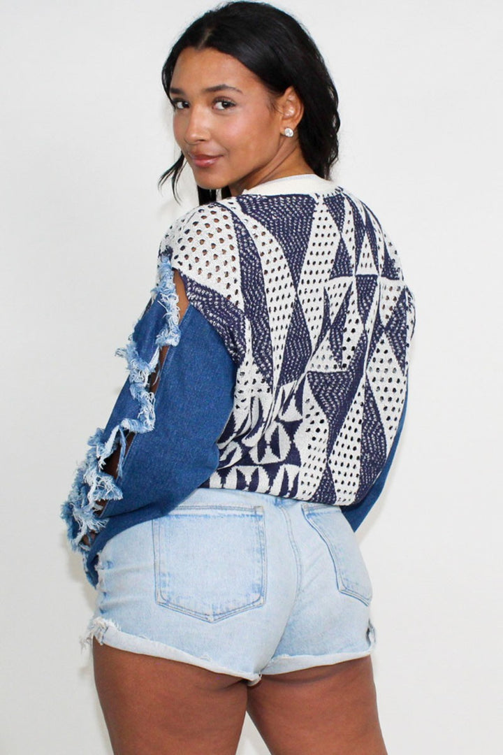 ATHINA STAR SLEEVE KNIT DENIM CONTRAST TOP-WS