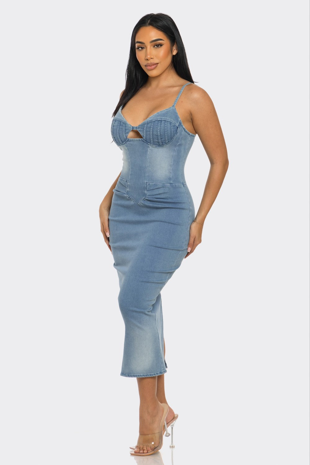 VESTIDO MIDI CASUAL DE DENIM LAVADO CLARO ATHINA