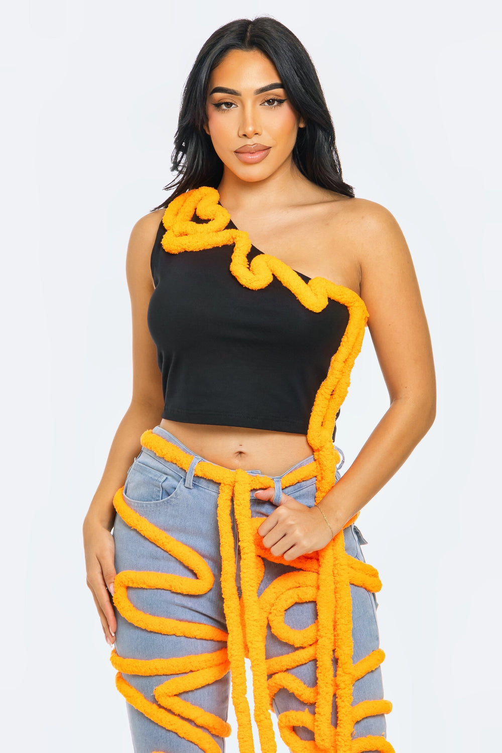 Sculptural Swirl Pipeline Asymmetrical Crop Top - ATHINA