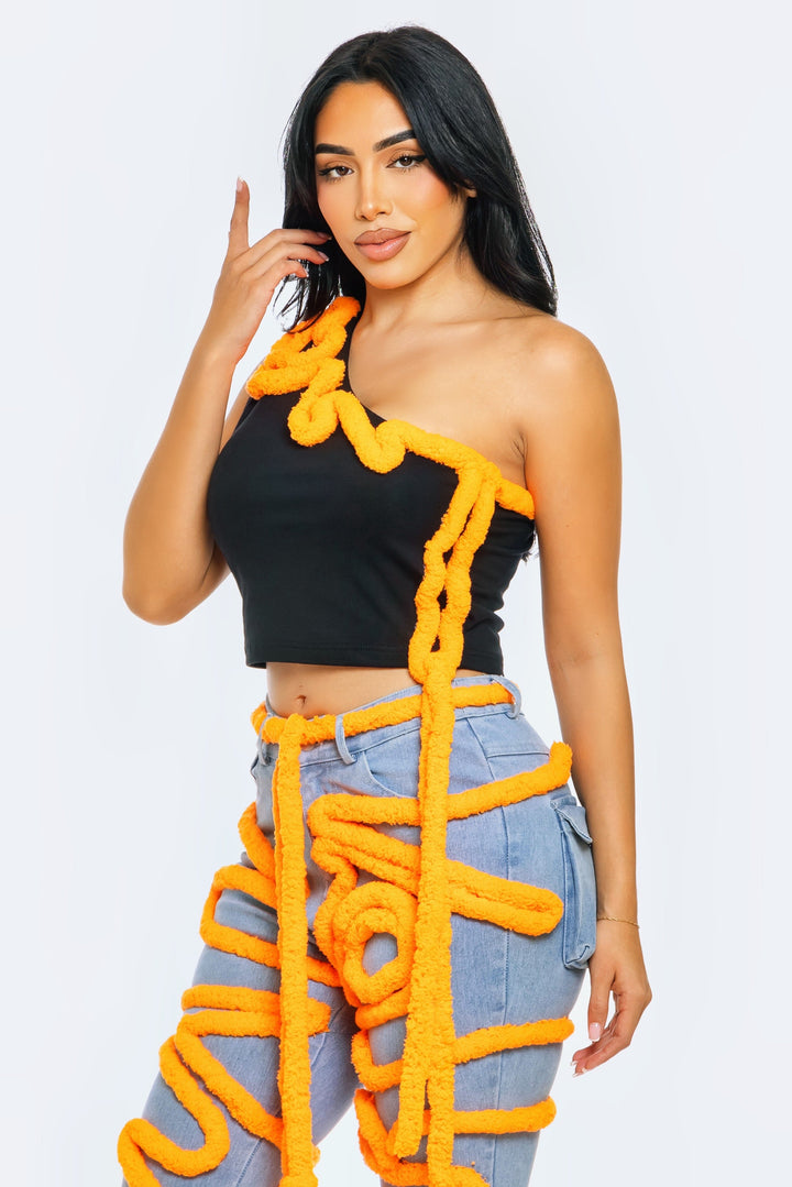 Sculptural Swirl Pipeline Asymmetrical Crop Top - ATHINA